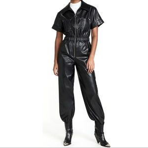 NEW WEWOREWHAT BLACK VEGAN LEATHER JUMPSUIT